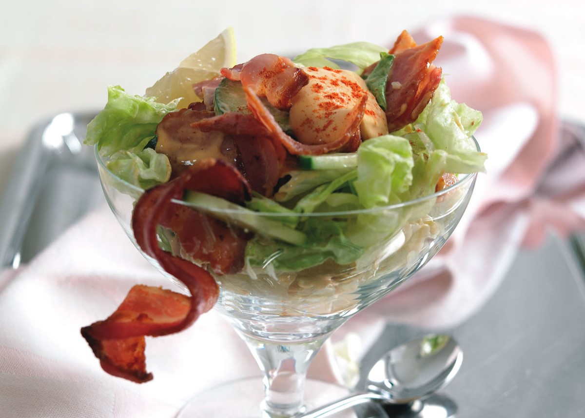 Bacon salad in a cocktail glass