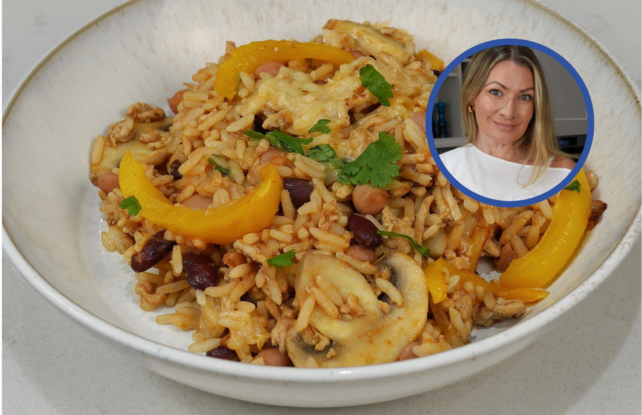 A plate of Pork Mince Fajita Rice Melt