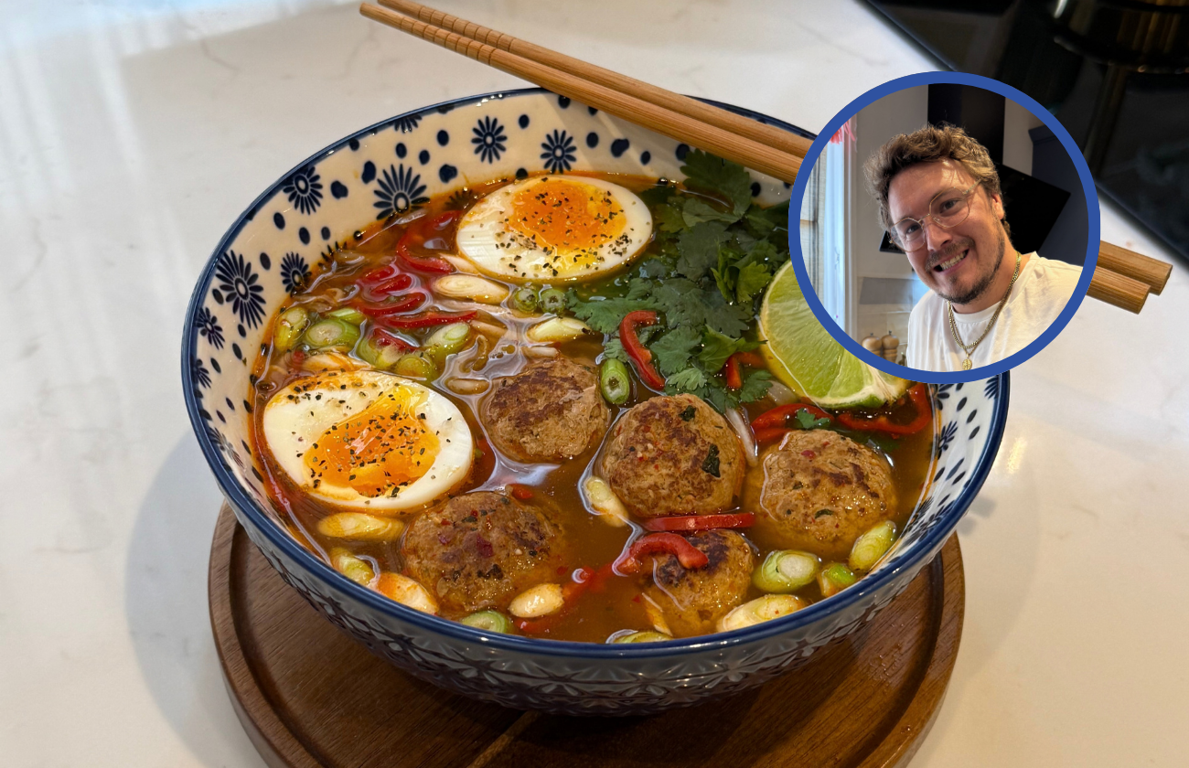 A bowl of pork meatball ramen